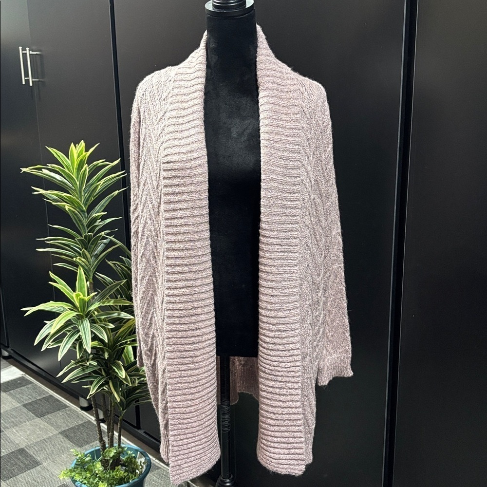 New Directions Knit Open Front Long Cardigan,Sweater,Heathered Blush Pink